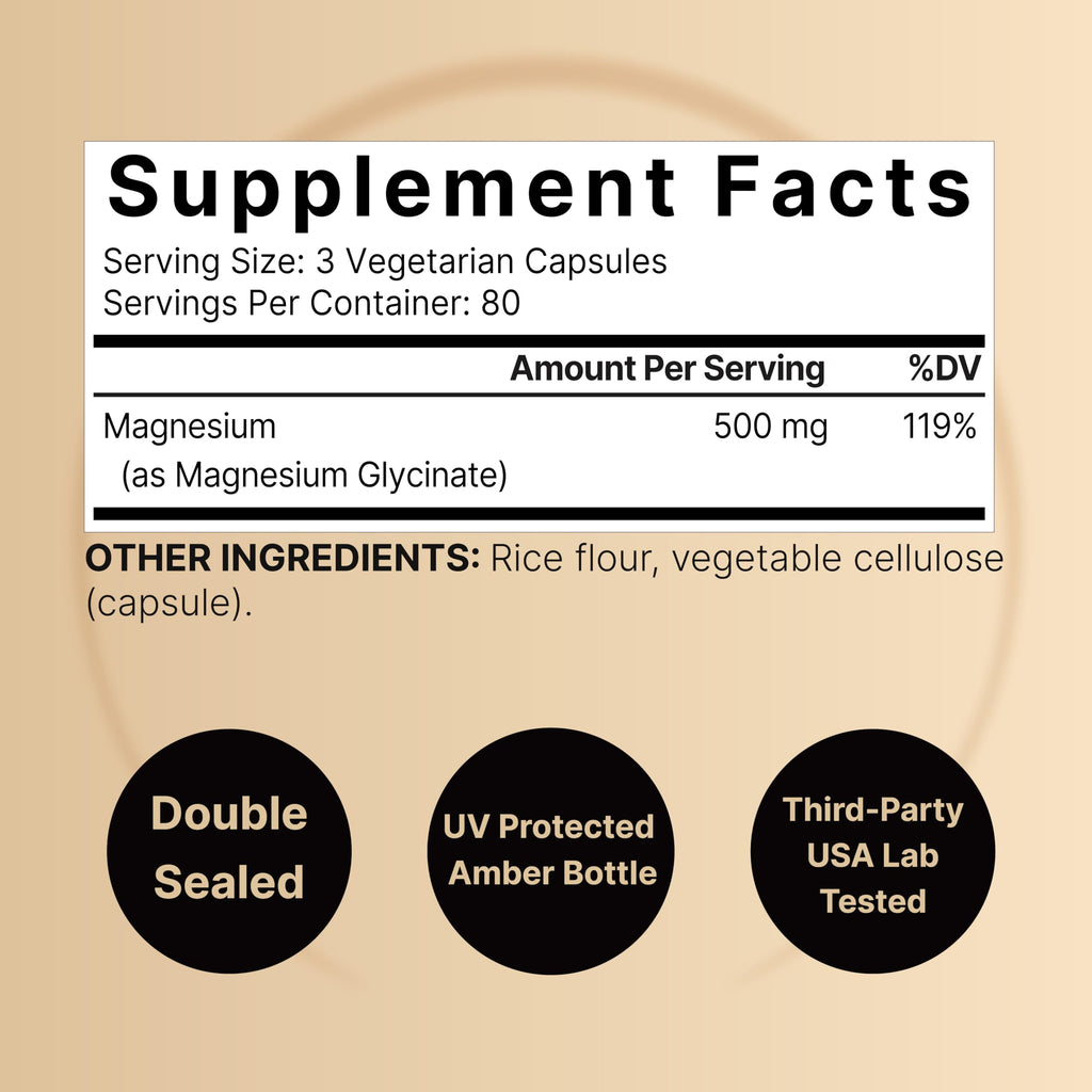 Magnesium Glycinate 500mg Per Serving | 240 Veggie Capsule, 100% Chelated