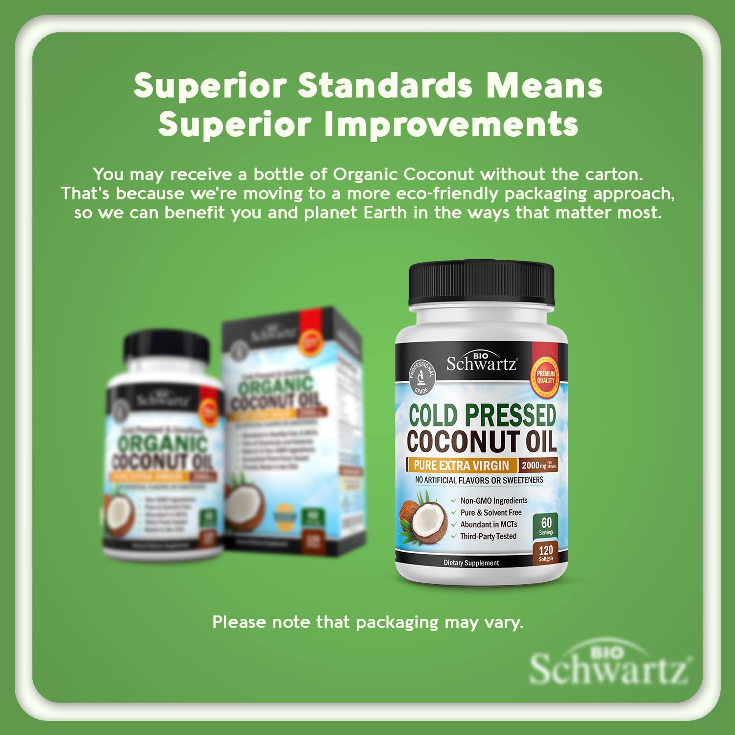 Coconut Oil Capsules 2000mg - Organic Pure Extra Virgin Unrefined Cold Pressed MCT BioSchwartz