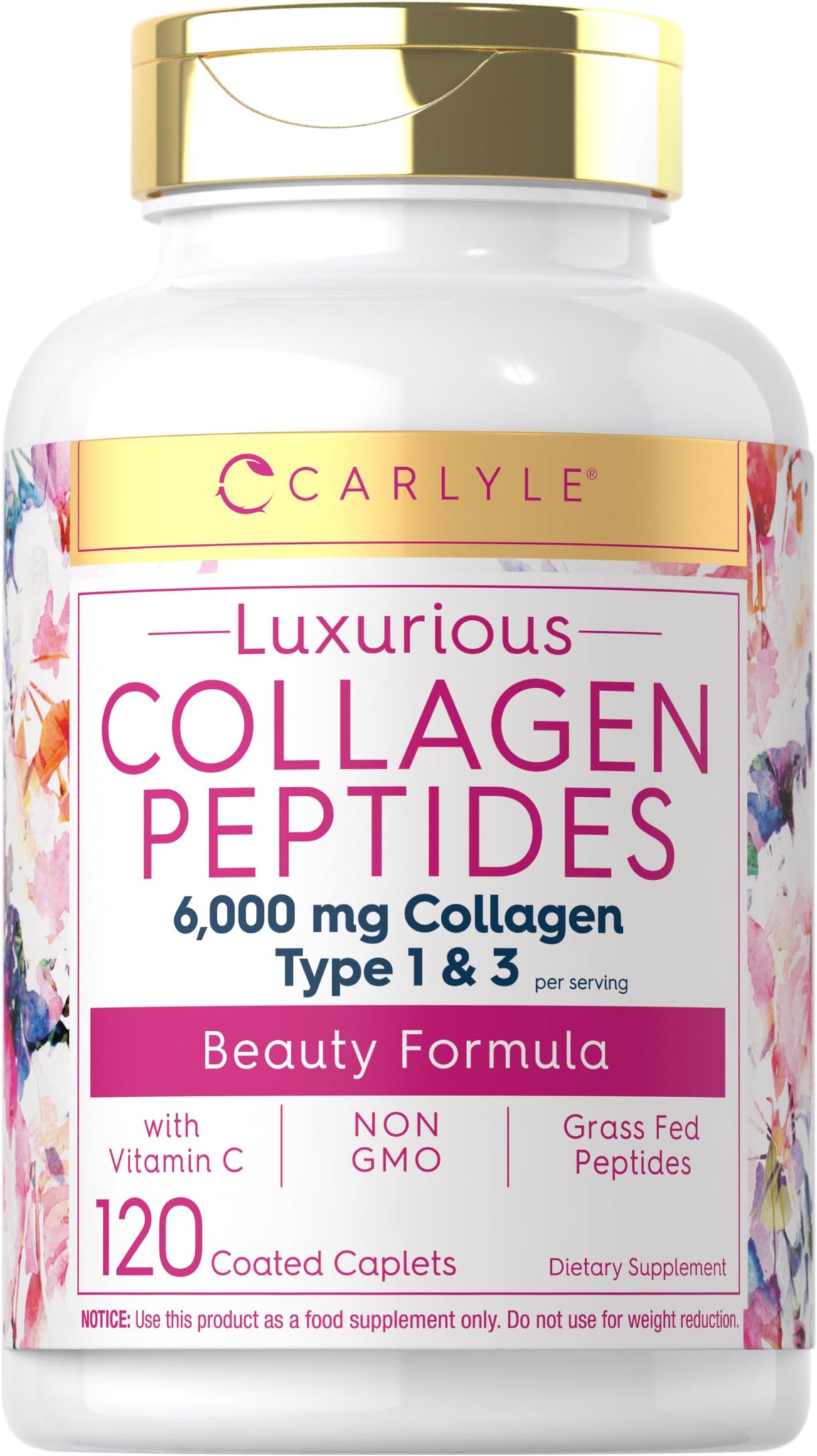 Carlyle Collagen with Vitamin C | 6000mg | 120 Caplets | Multi Collagen Peptide Pills 
