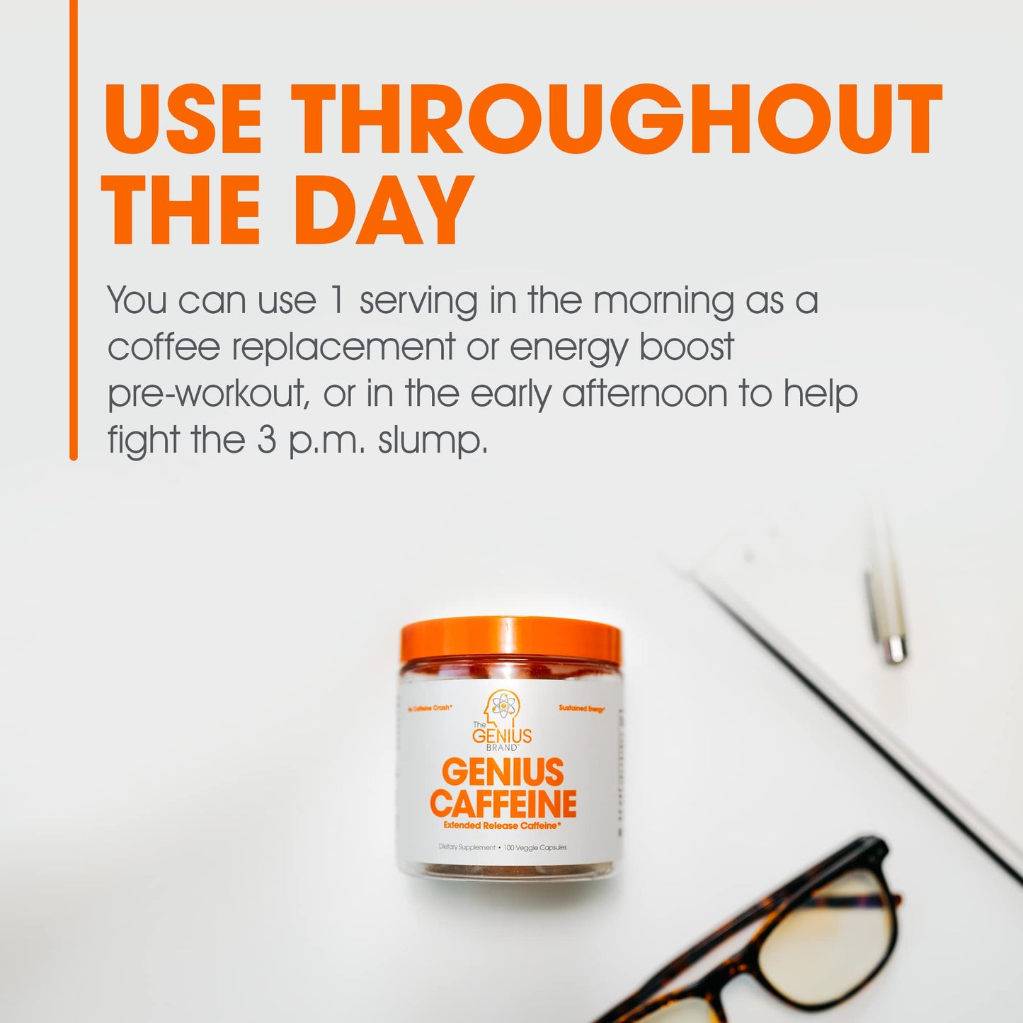 Genius Caffeine Pills 100mg, Extended-Release Microencapsulated Caffeine Pills