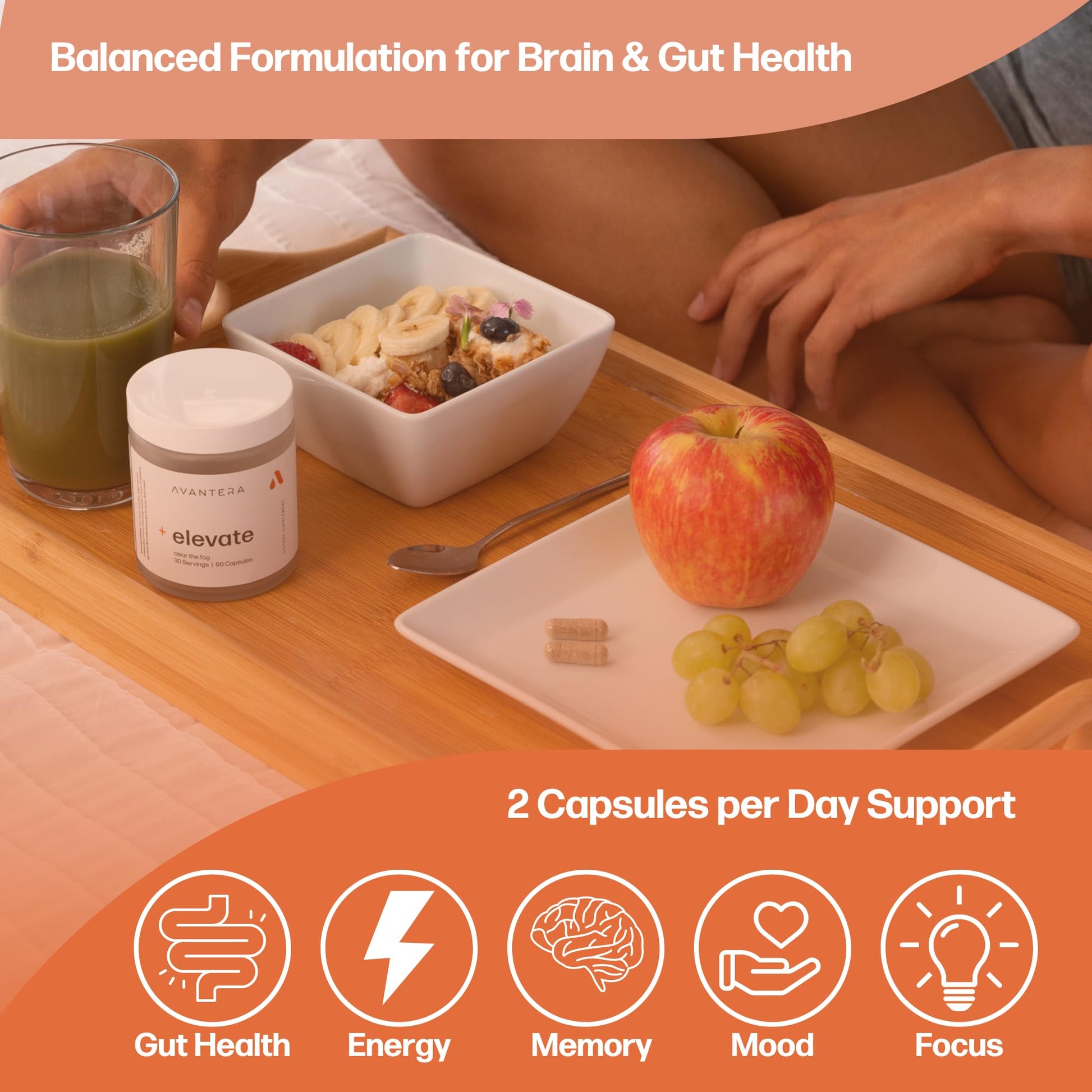 Avantera Premium Nootropic, Elevate | Energy, Focus, Mood, & Gut Health | 30 Day Supply Avantera