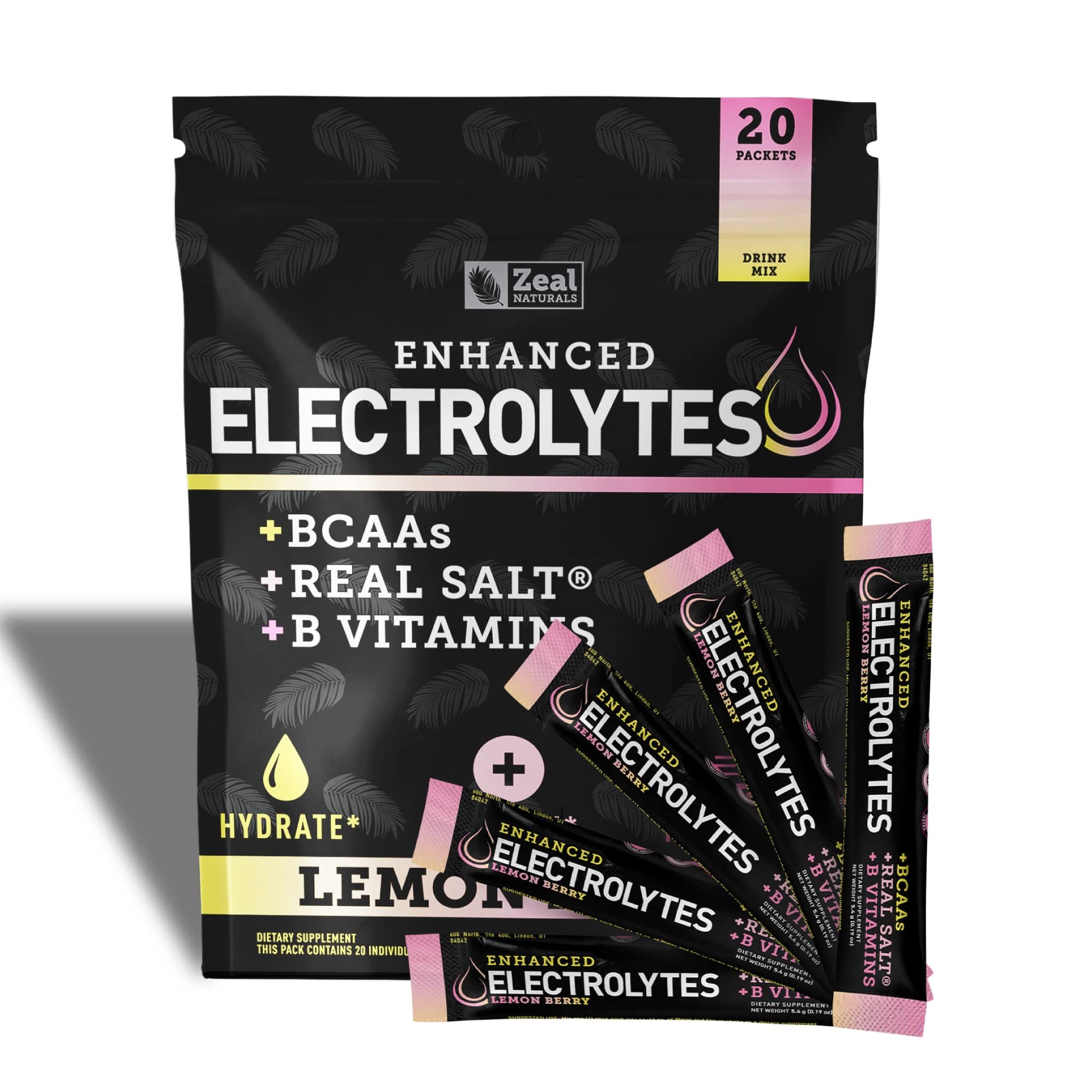 Enhanced Powder Stick Packs (Lemon Berry - 20 Packets) Sugar Free + BCAA B-Vitamins 