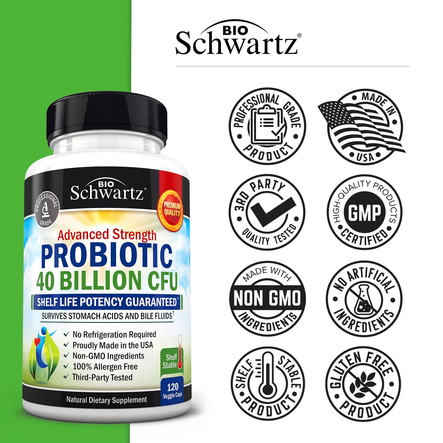 Daily Probiotic Supplement 40 Billion CFU - Gut Health Complex with Astragalus BioSchwartz