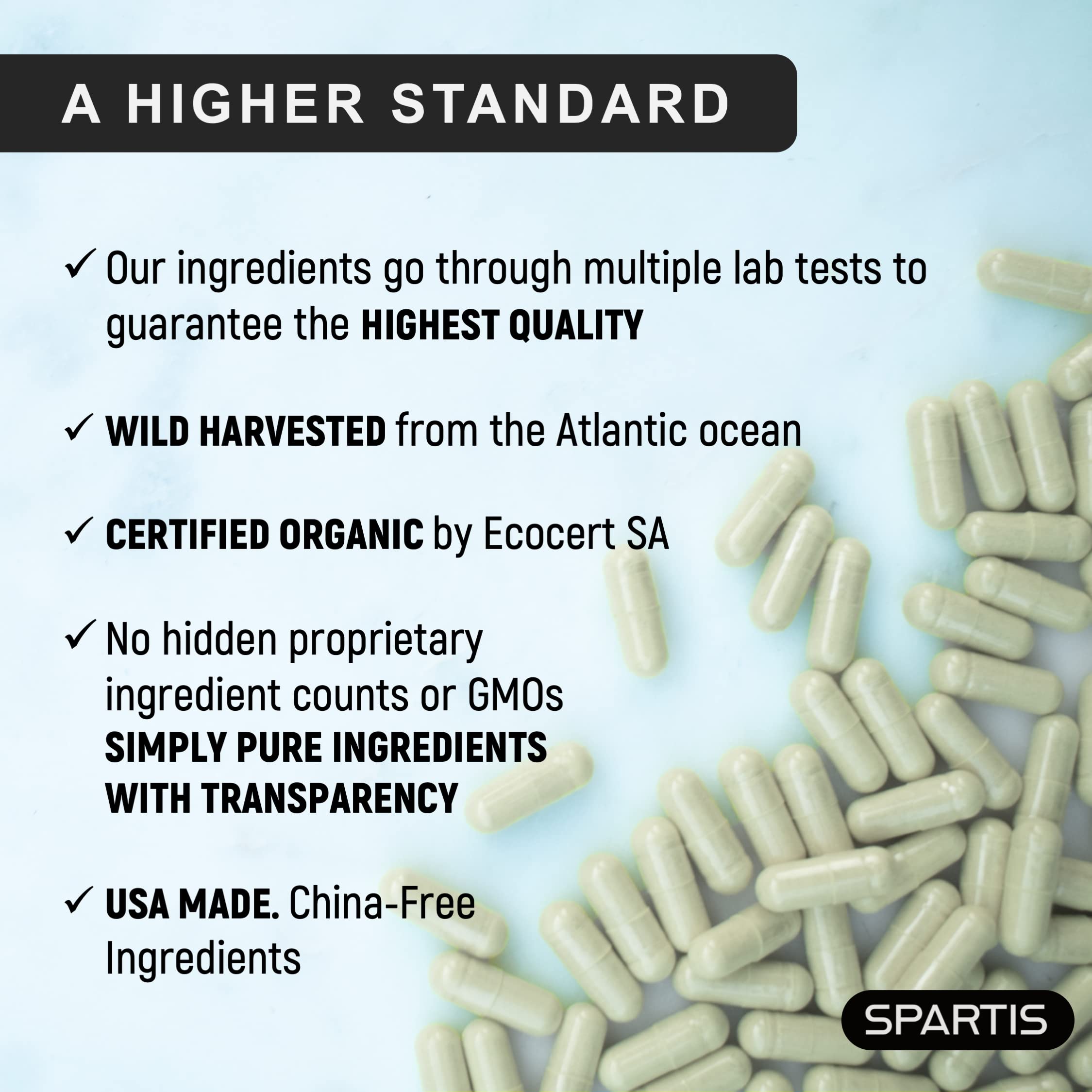 Certified Organic Sea Moss Capsules 2250mg Wildcrafted Irish Sea Moss Burdock Root SPARTIS