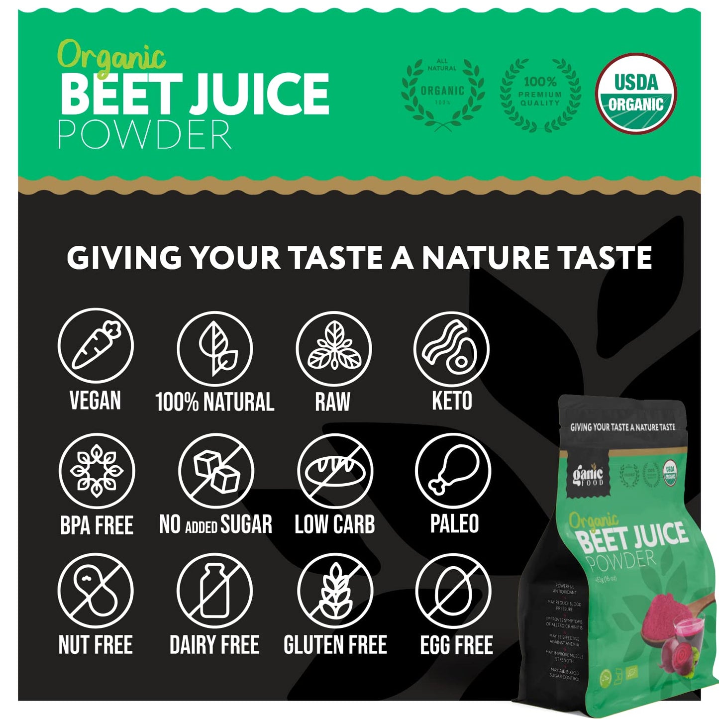 Ganic Food Organic Beet Root Juice Powder, 16 Ounces