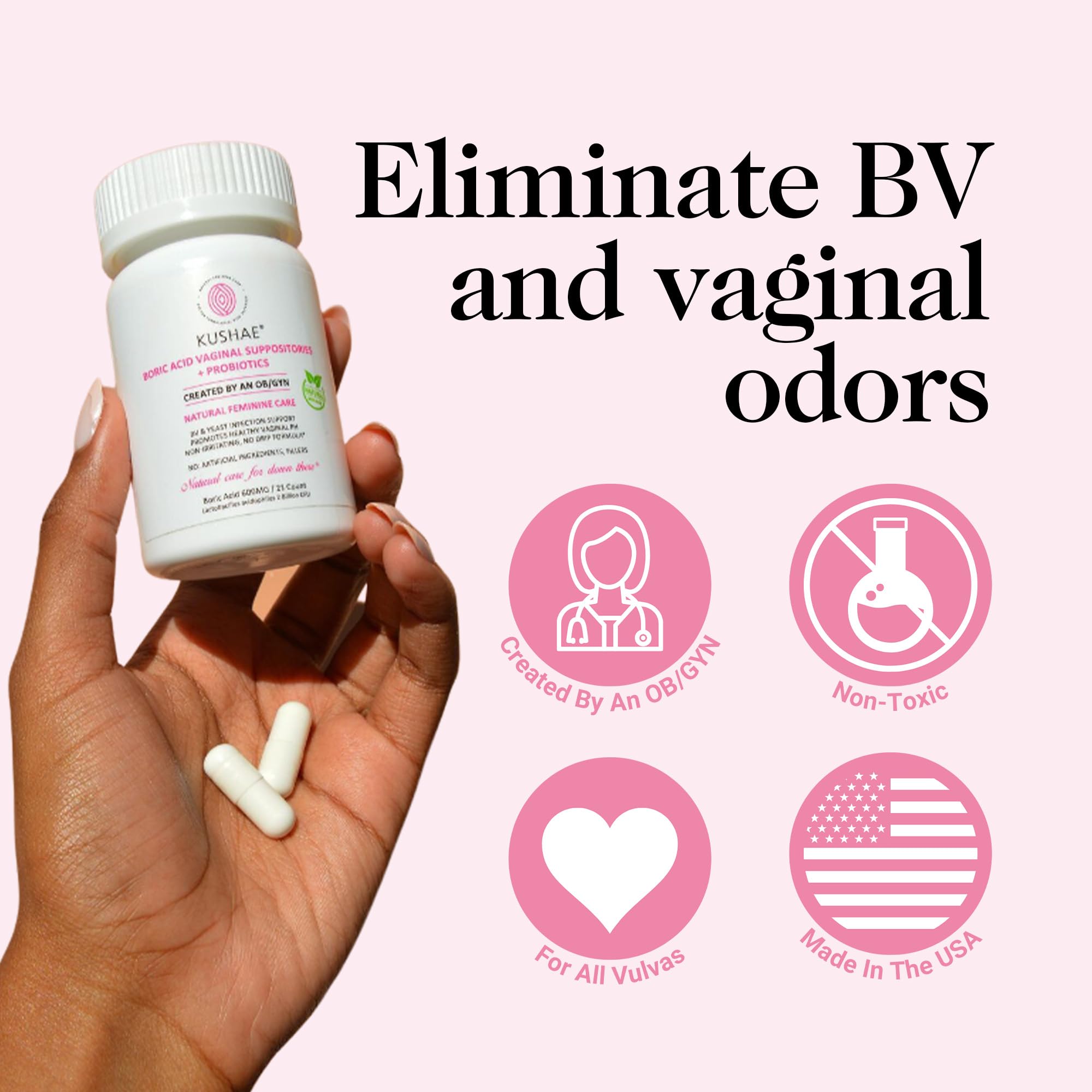 Kushae Boric Acid Suppositories with Applicator, All-Natural Boric Acid Suppositories for Women