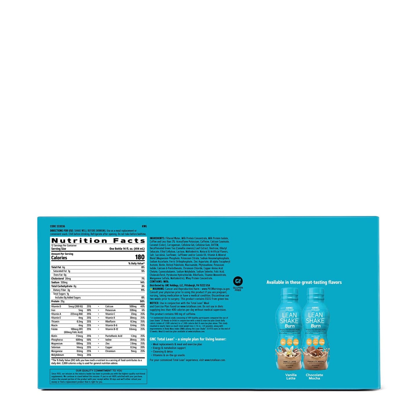 GNC Total Lean Lean Shake Burn - Vanilla Latte - 12 Bottles