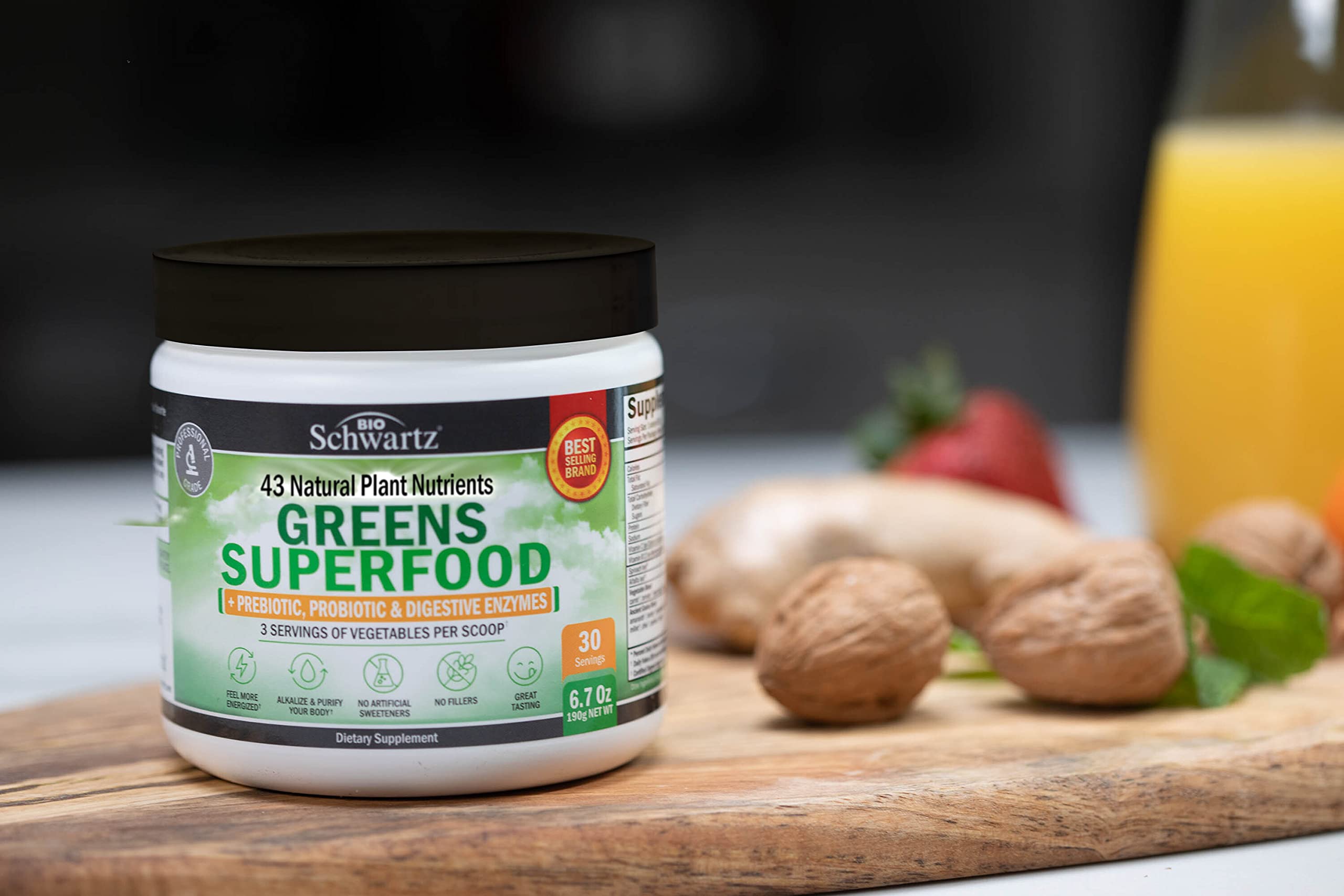Super Greens Powder Superfood - Greens Powder with Probiotics Prebiotics Digestive BioSchwartz