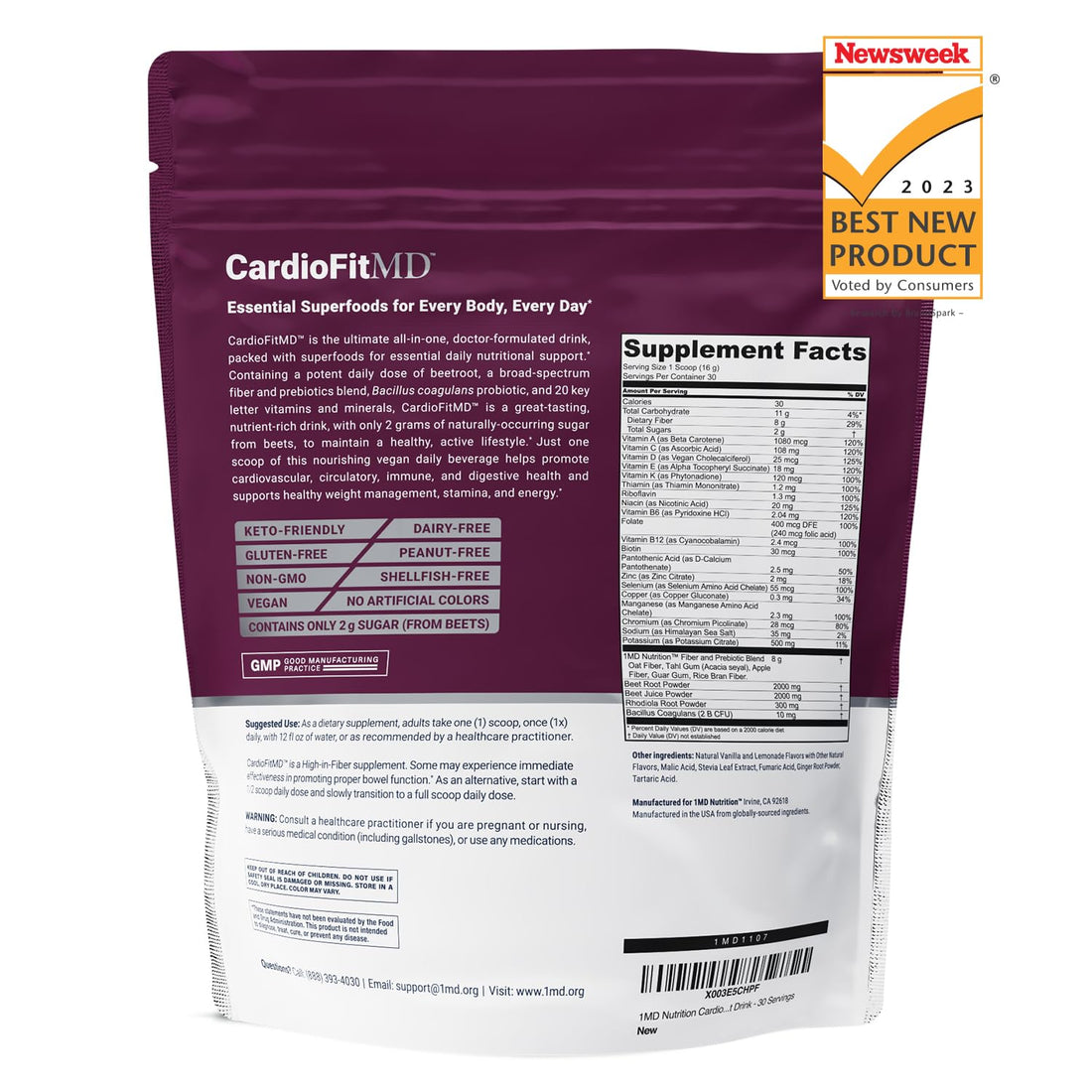 1MD Nutrition CardioFitMD - Vegan Beets Superfood Keto-Friendly Heart Health Powder 