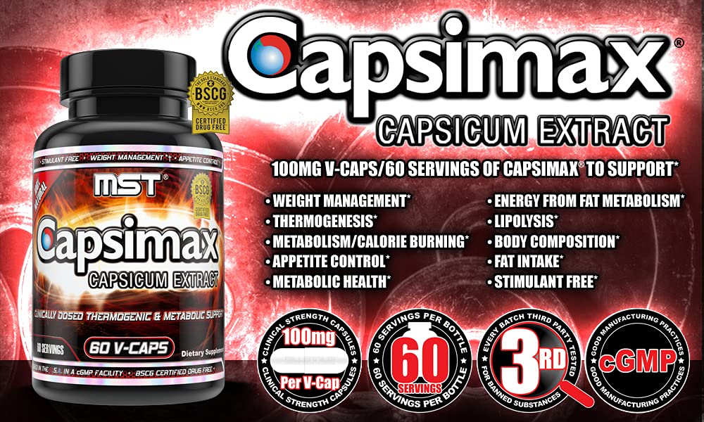MST Capsimax Supplement 100mg V Capsules, 60 Servings Clinically Dosed Weight Management MST