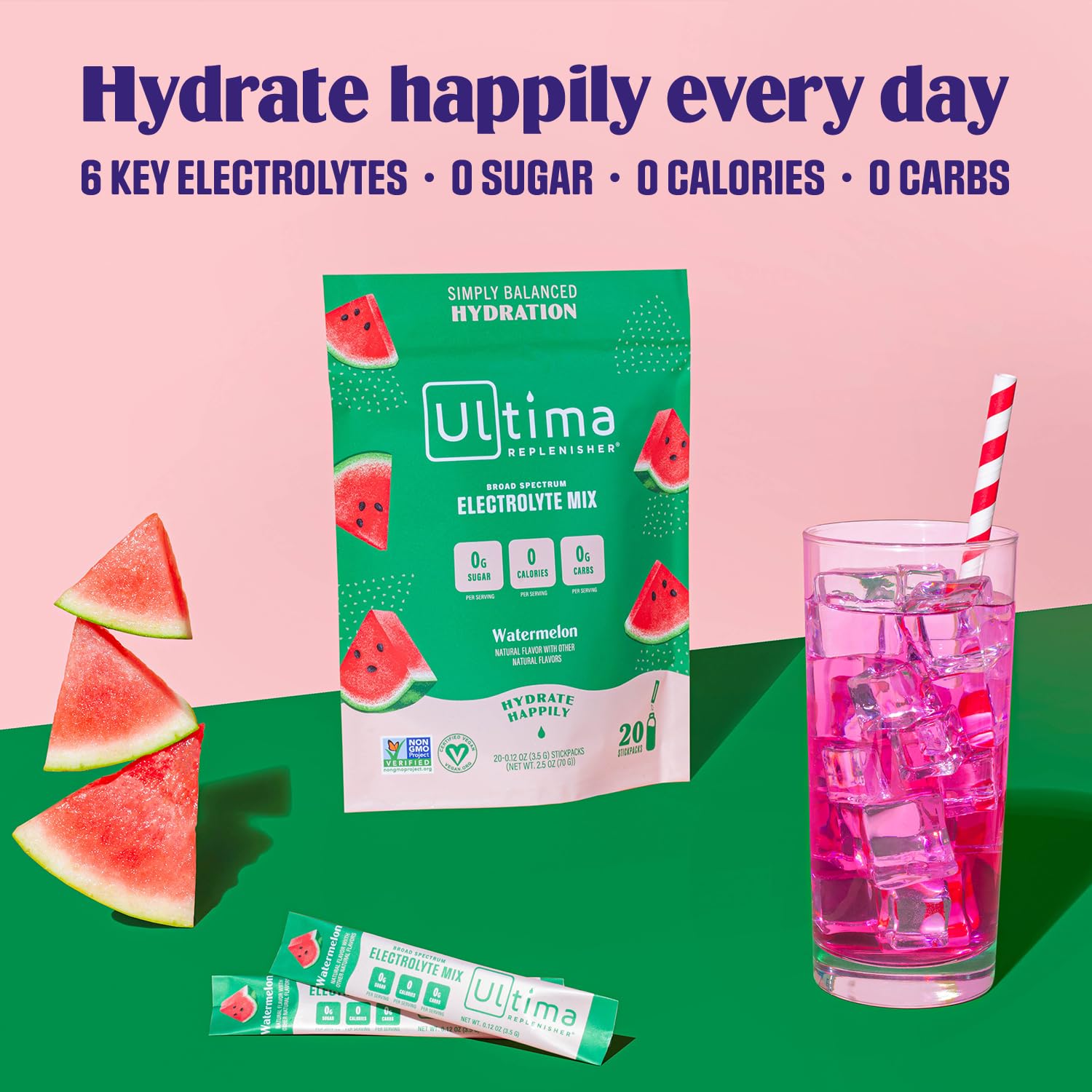 Ultima Replenisher Daily Electrolyte Drink Mix – Watermelon, 20 Stickpacks Ultima Replenisher