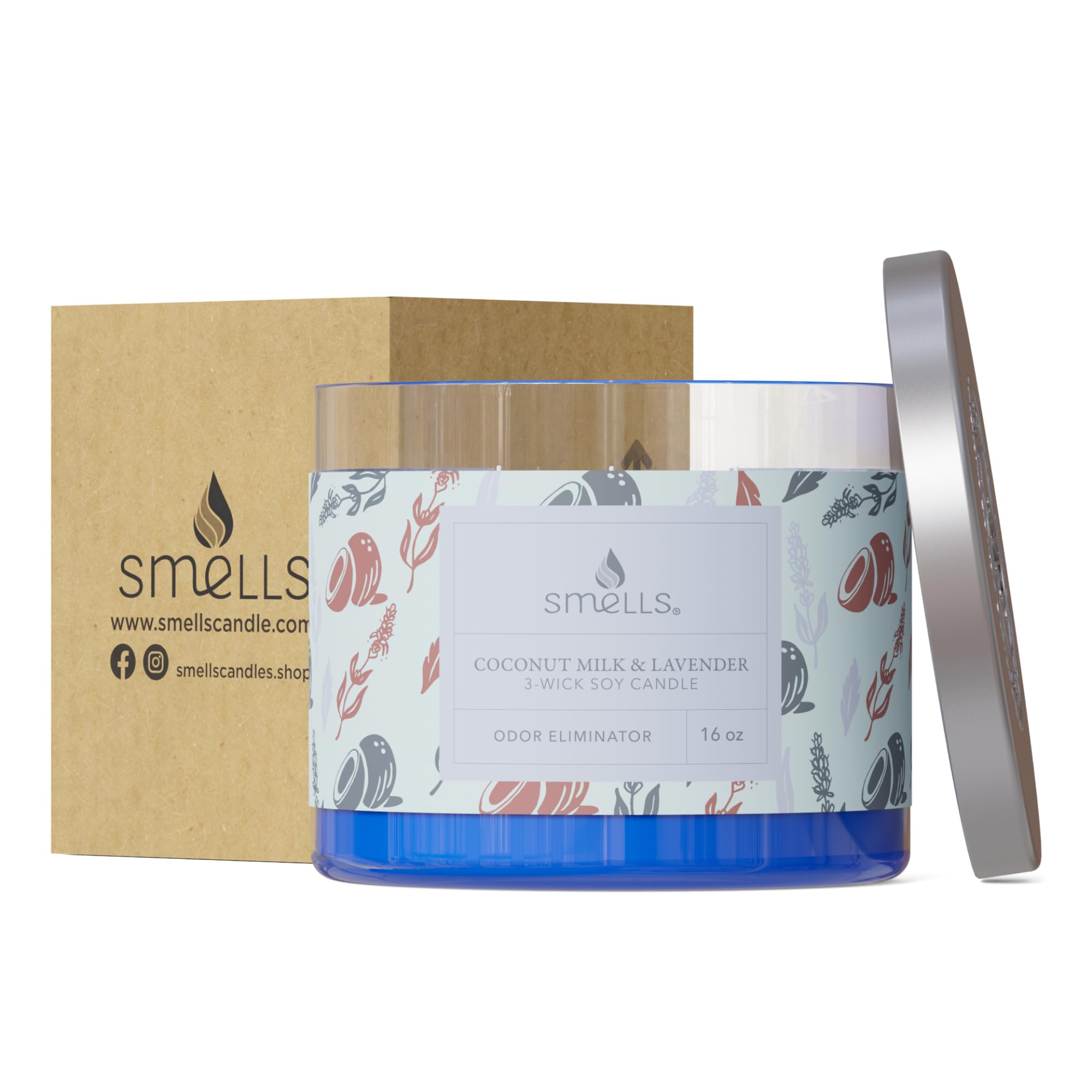 Smells - Odor Eliminator - Premium Soy Wax Jar Scented Candle 12oz. and 16oz. - 100% Cotton Single Wick