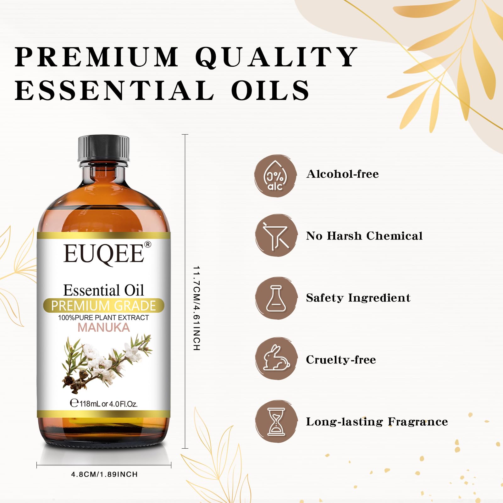 EUQEE Manuka Essential Oil 118ml Large Capacity Pure Manuka Oil with Glass Dropper for Skin EUQEE