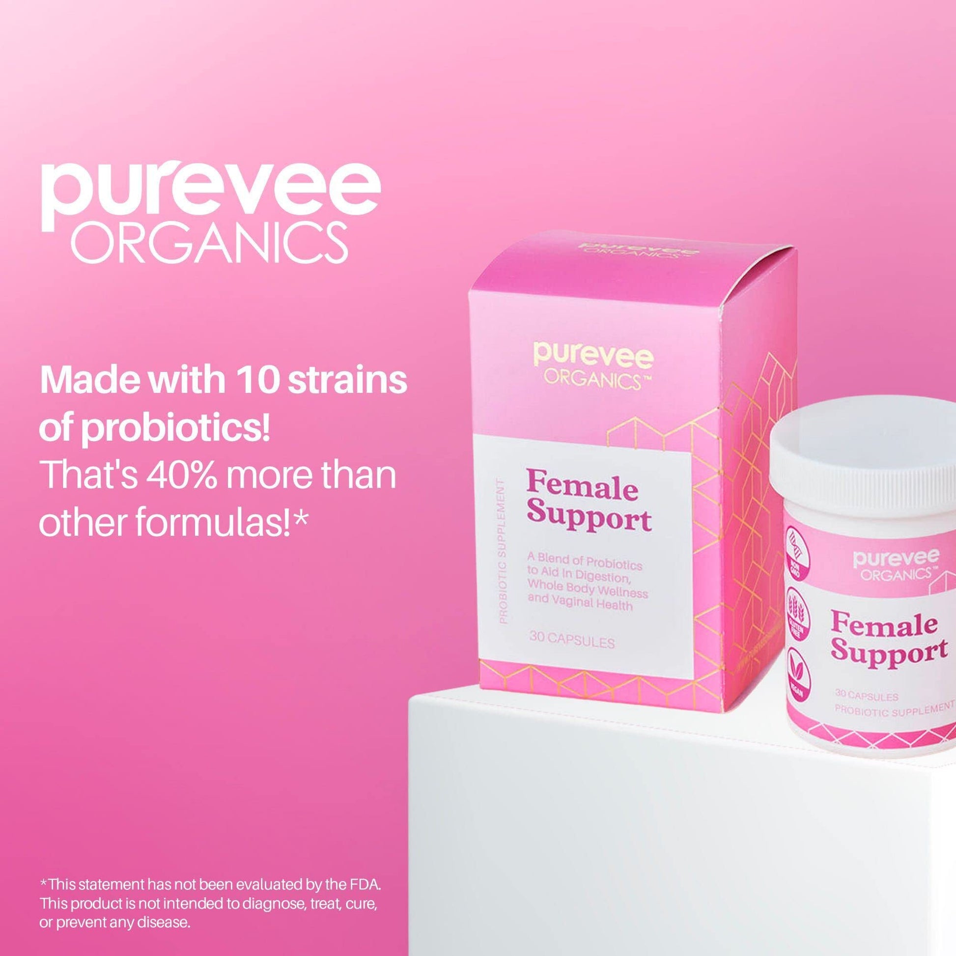 Purevee Organics Vaginal Probiotics for Women, 10 Essential Probiotic Strains, Vaginal + pH Balance Purevee Organics