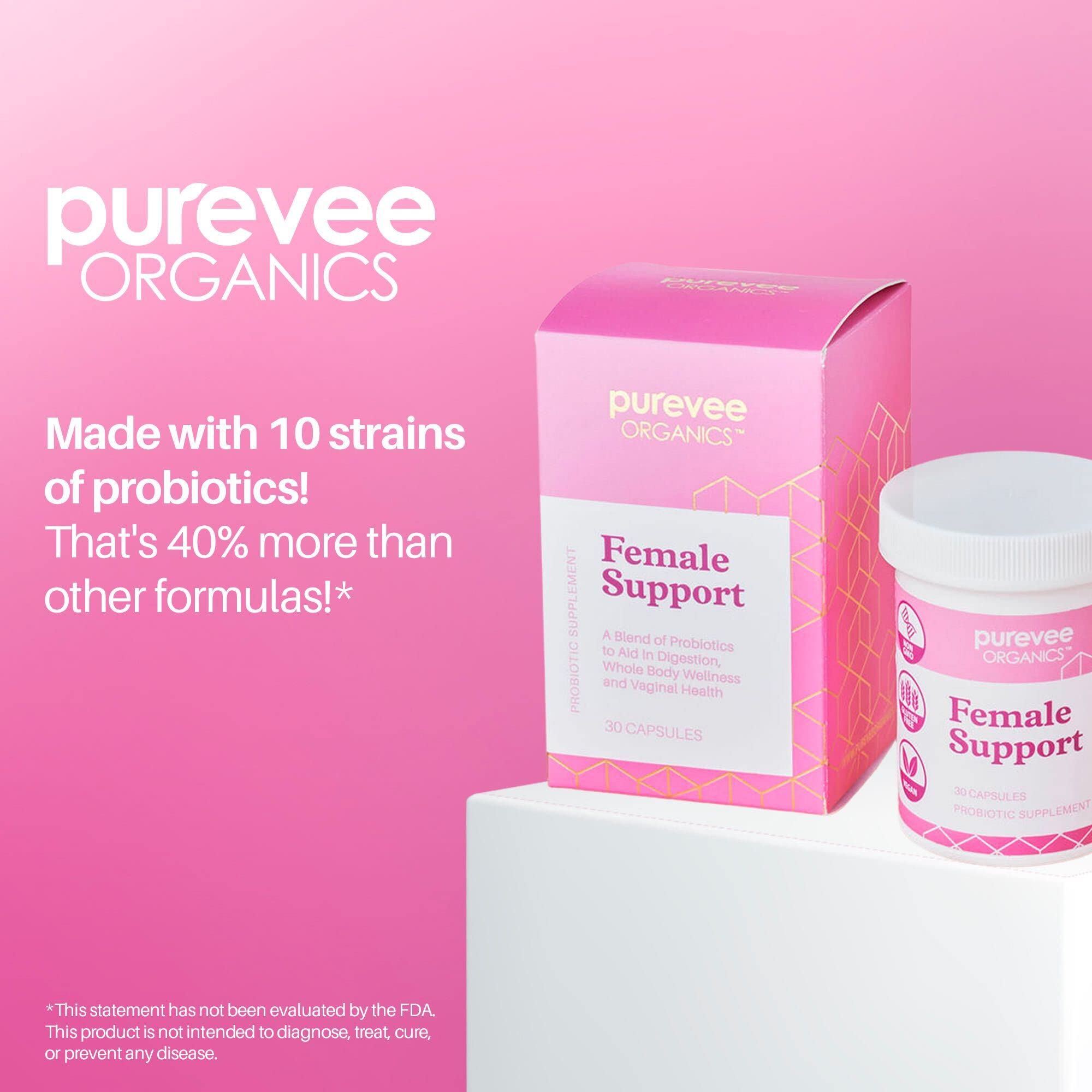 Purevee Organics Vaginal Probiotics for Women, 10 Essential Probiotic Strains, Vaginal + pH Balance Purevee Organics