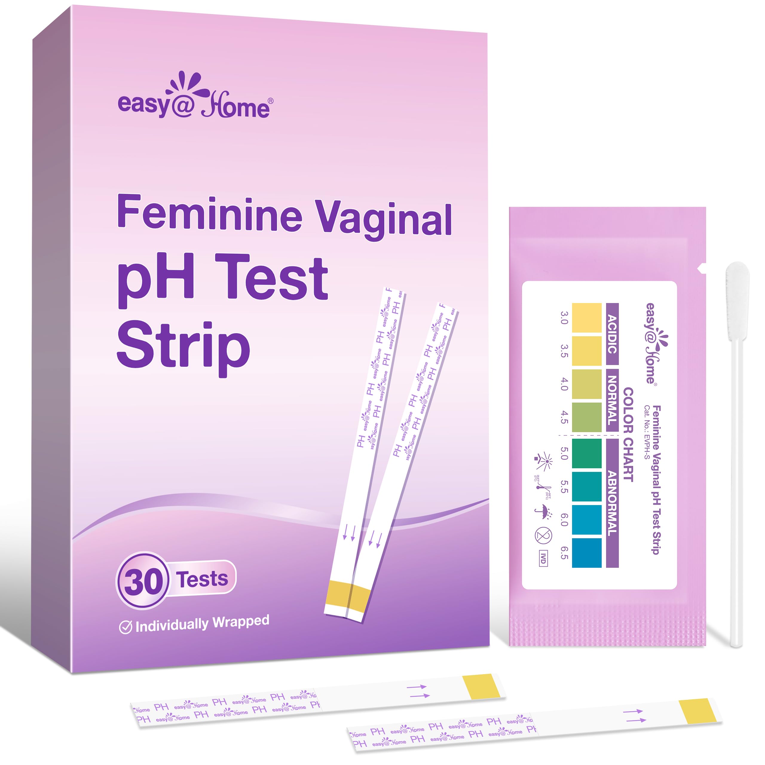 Easy@Home Vaginal pH Test -30 Strips | BV Test Kit at Home for Women | Yeast Infection Test + pH Balance
