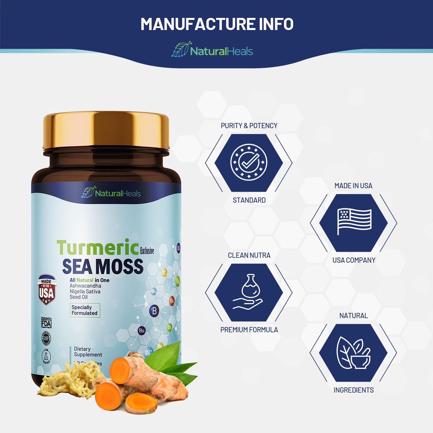 Natural Heals Sea Moss 3000mg: Black Seed Oil 2000mg Ashwagandha 1000mg Turmeric Natural Heals