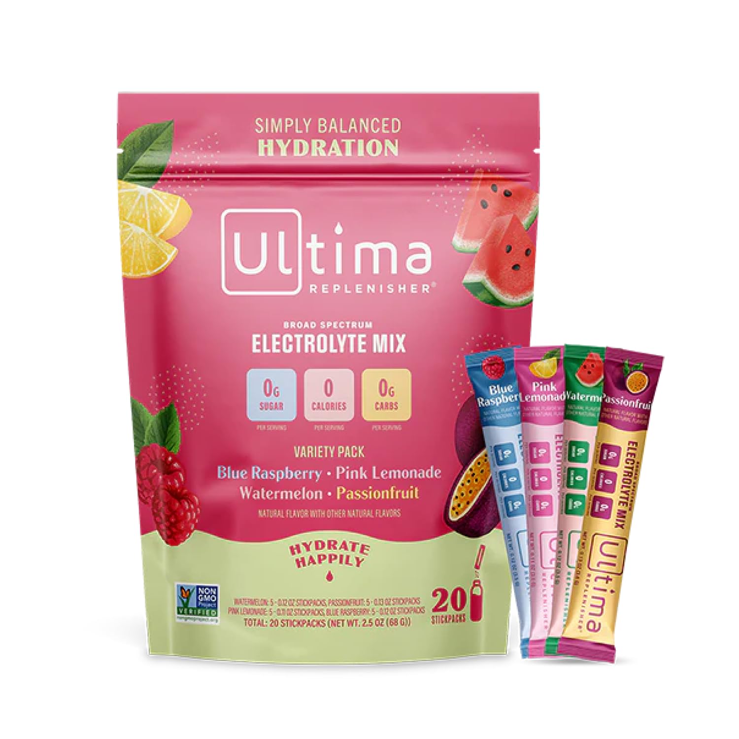 Ultima Replenisher Daily Electrolyte Drink Mix – Tropical Variety, 20 Stickpacks – Hydration 