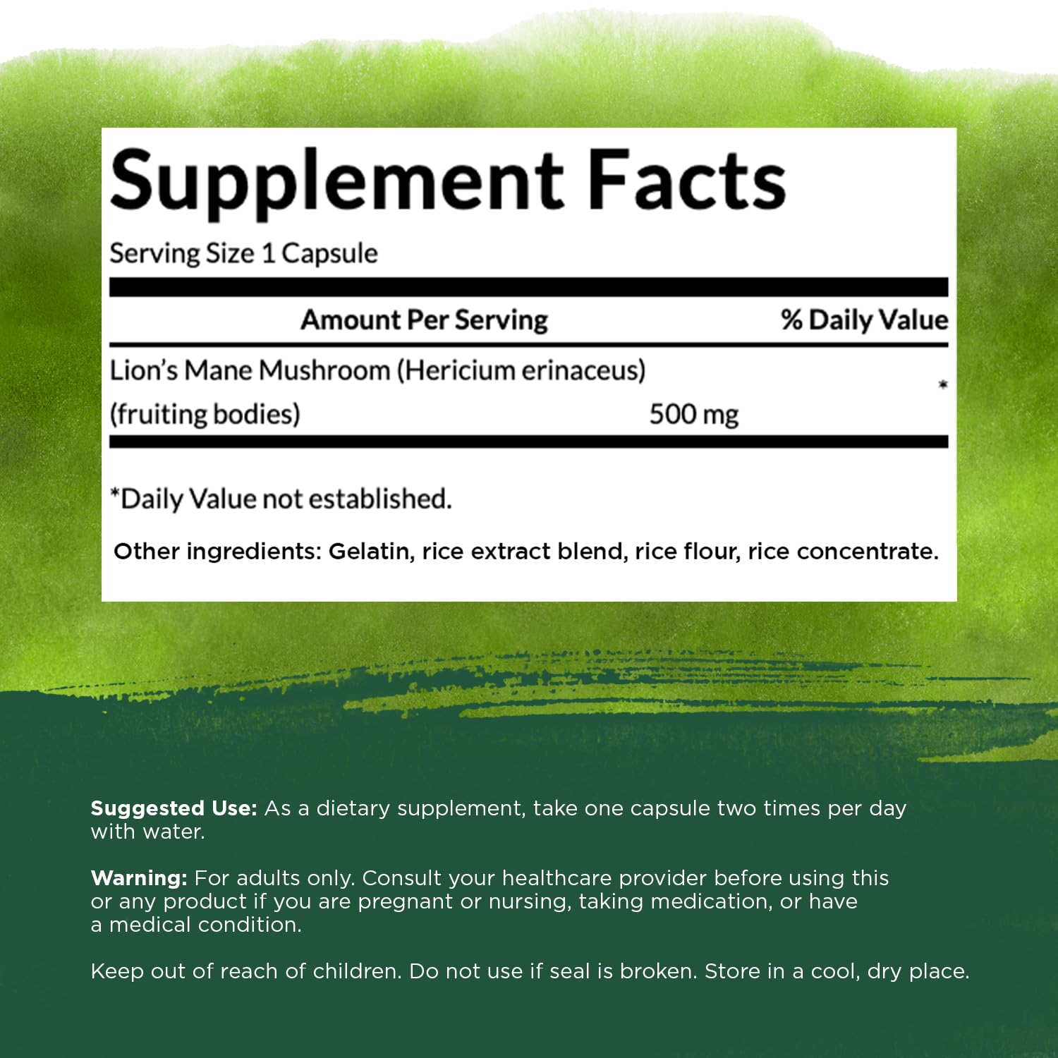 Swanson Lion's Mane Mushroom Capsules - 500 mg Each, 60 Capsules