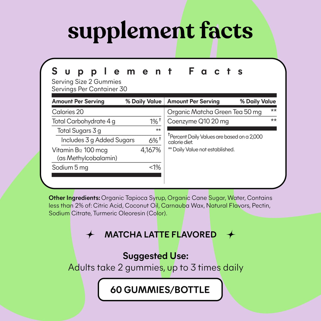 Lemme Matcha Superfood Energy Gummies with Organic Matcha Green Tea, Vitamin B12