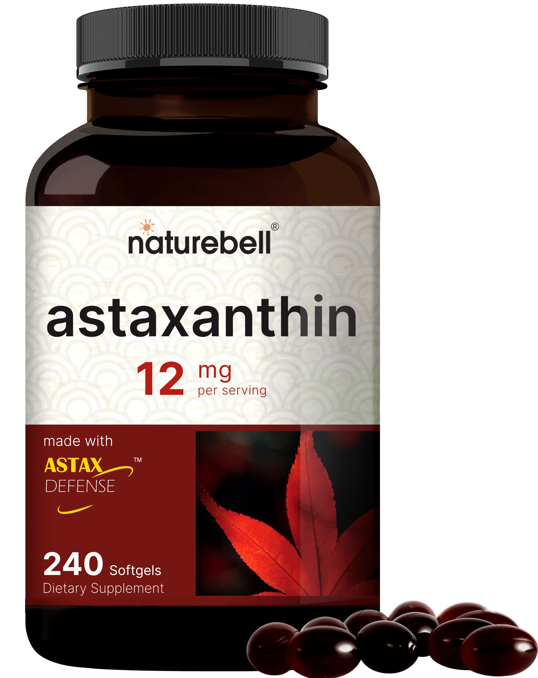 NatureBell Astaxanthin 12mg, 240 Softgels, Made with Astax, Max Strength 
