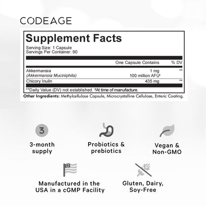 Codeage Akkermansia Muciniphila Probiotic Supplement - 3-Month Supply of Akkermansia