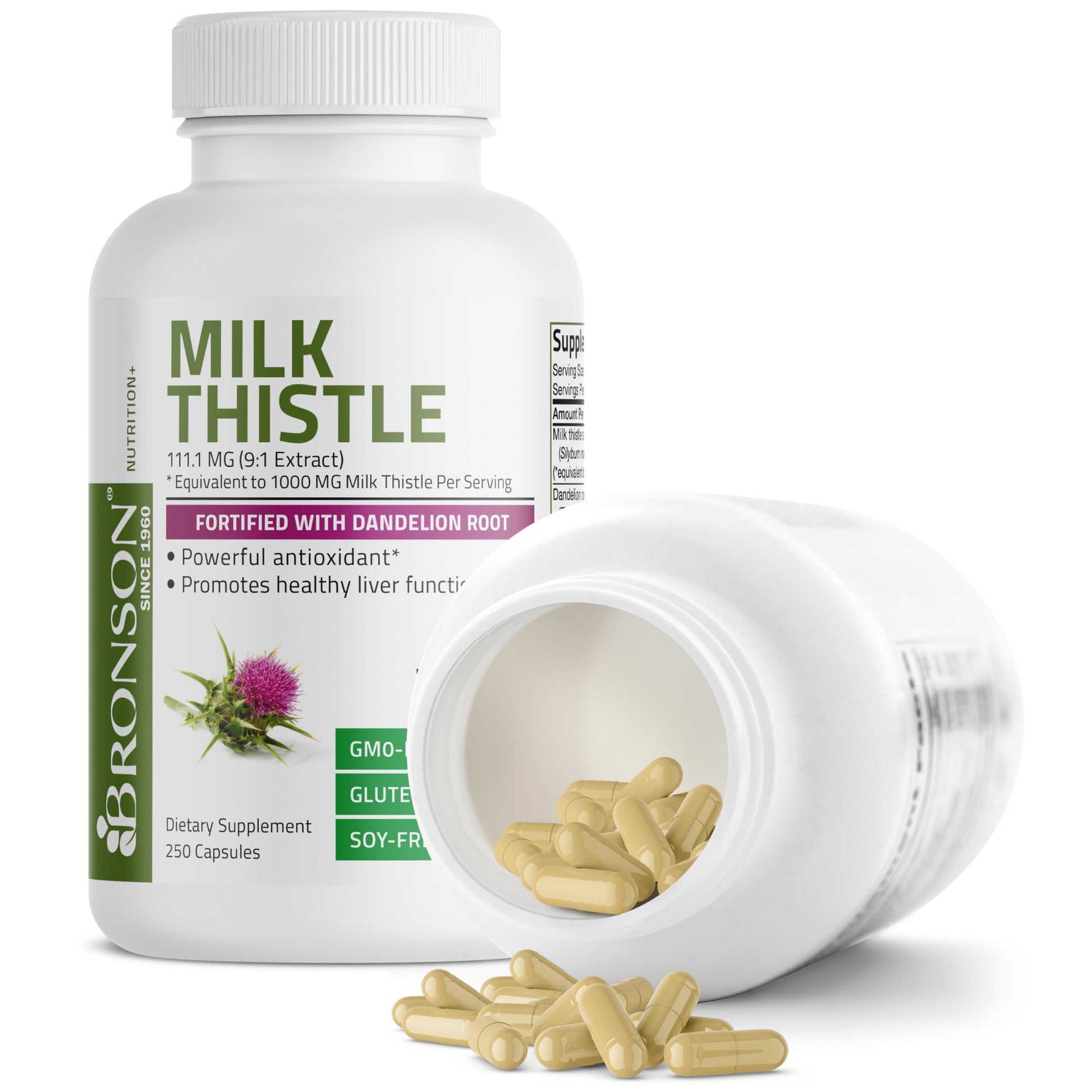Bronson Milk Thistle Silymarin Marianum & Dandelion Root Liver Health Support Bronson