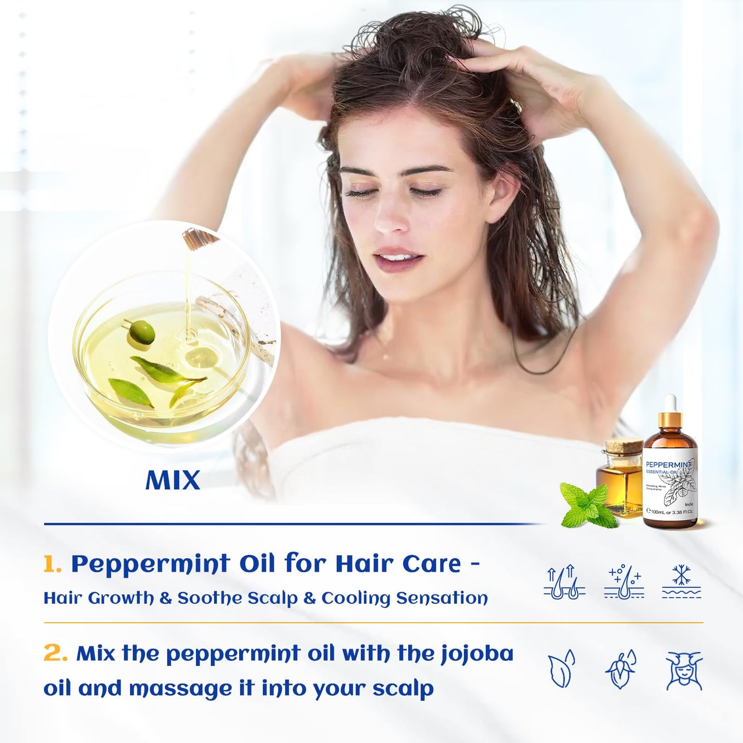 HIQILI Peppermint Essential Oil, 100% Pure Natural for Diffuser, Hair, Massage, Add to Spray