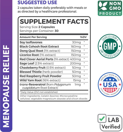 Complete Menopause Relief (Non-GMO) Multi-Symptom Relief From Hot Flashes, Night Sweats, Mood Swings