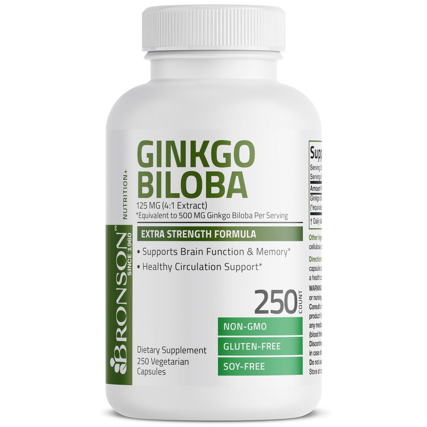 Bronson Ginkgo Biloba Extra Strength 125mg (4:1 Extract) Equivalent to 500mg