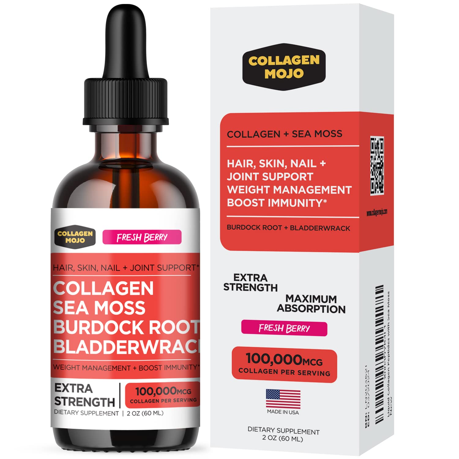 Collagen Mojo Liquid Collagen Peptides with Sea Moss, Burdock Root & Bladderwrack 