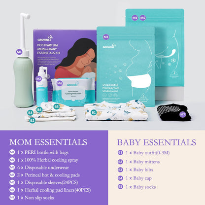 Grownsy Postpartum Mom & Baby Essential Kits, Postpartum Recovery Kit for Labor &Delivery