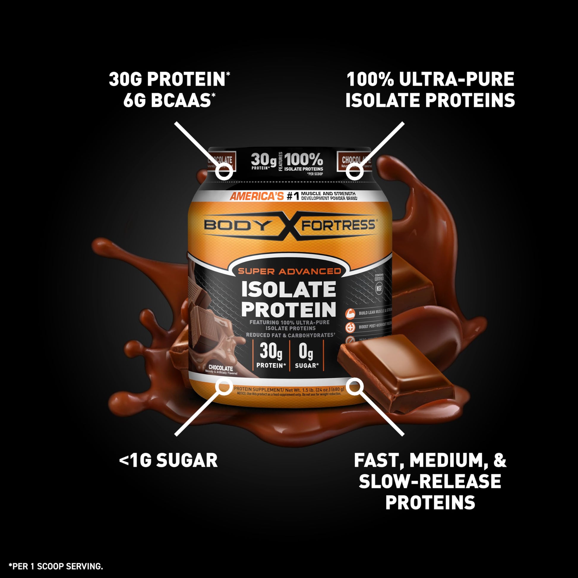 Body Fortress Super Advanced Isolate Protein, Chocolate Protein Powder Supplement Body Fortress