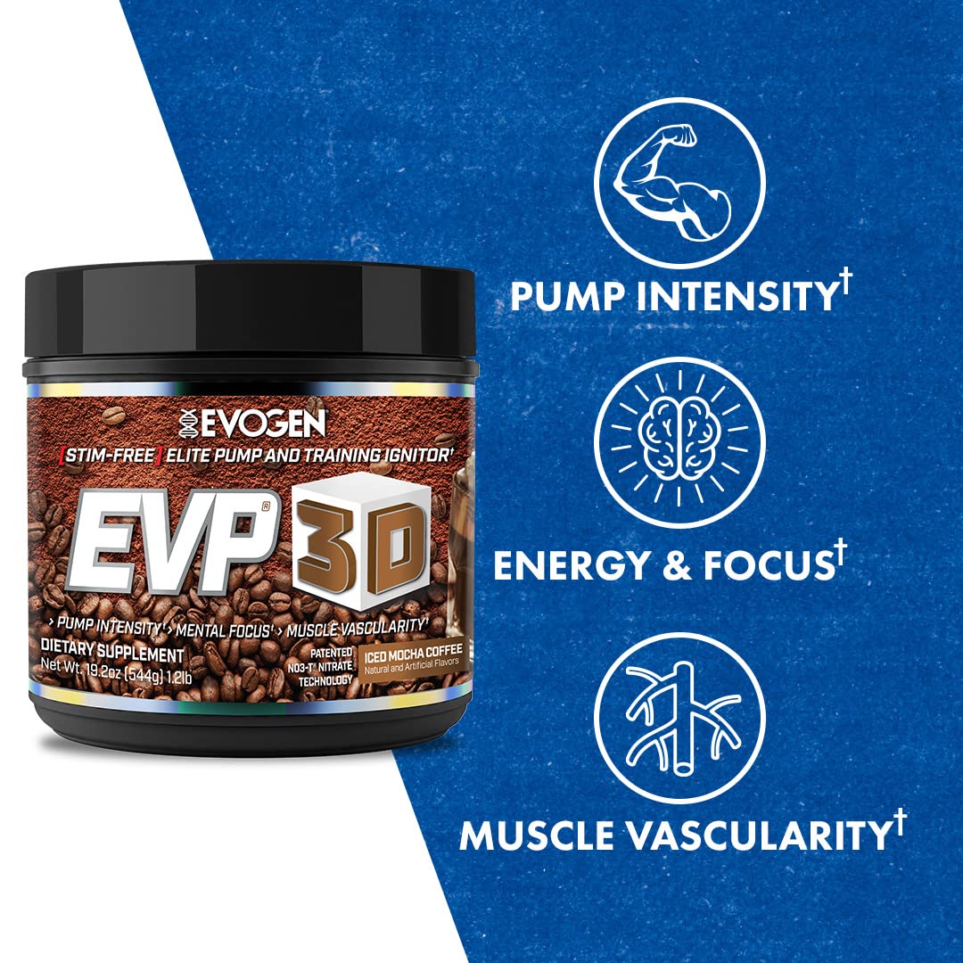 Evogen EVP 3D Iced Moche Coffee | Xtreme Stimulant Free Pre-Workout Powder Arginine