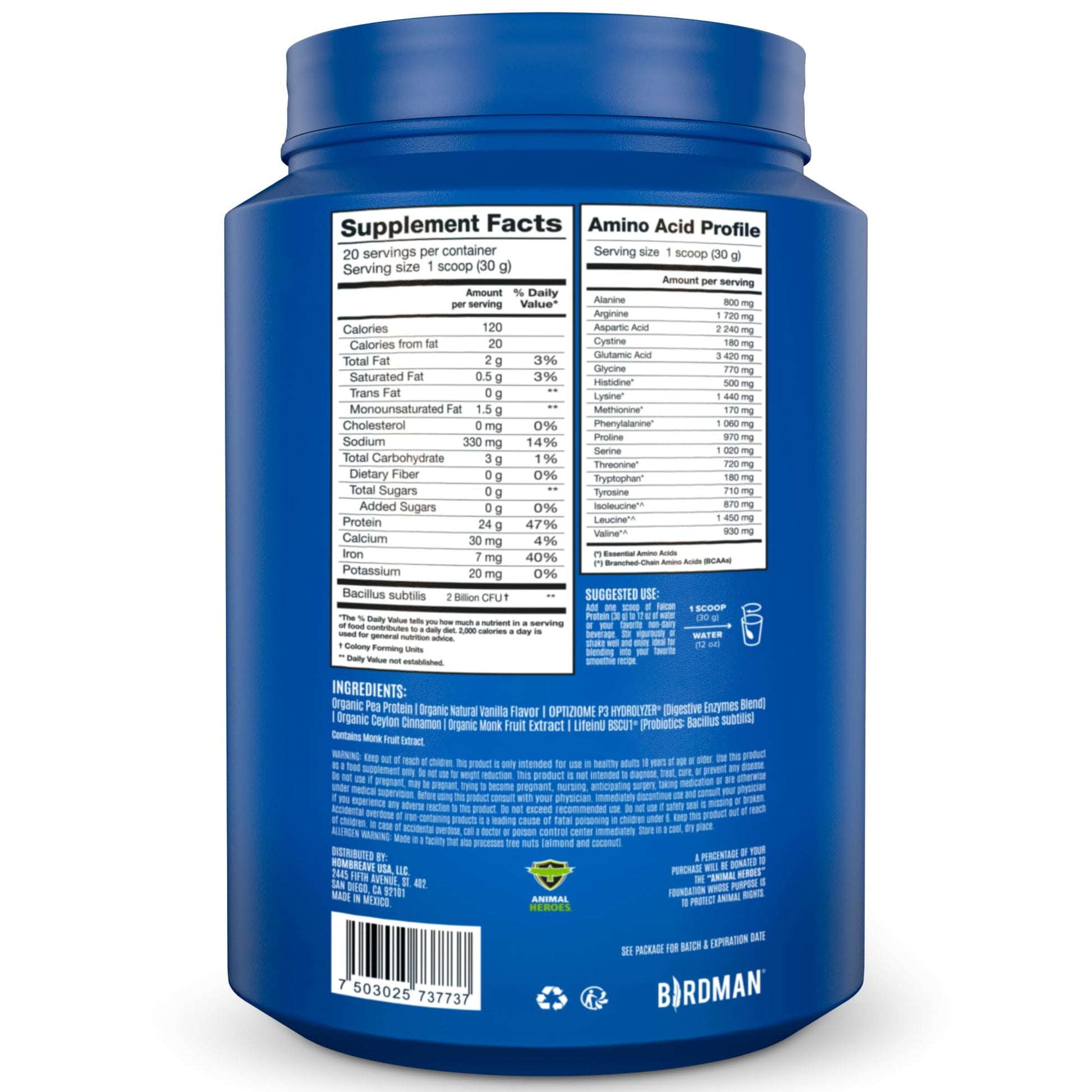 BIRDMAN Falcon Vegan Protein Powder Organic, Stevia & Sugar Free, Plant Based Protein BIRDMAN