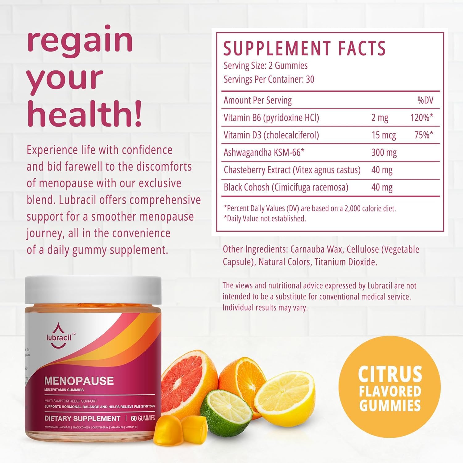 Lubracil - Menopause Gummies - Women's Natural Hormone-Free Daily Dietary Supplement Lubracil