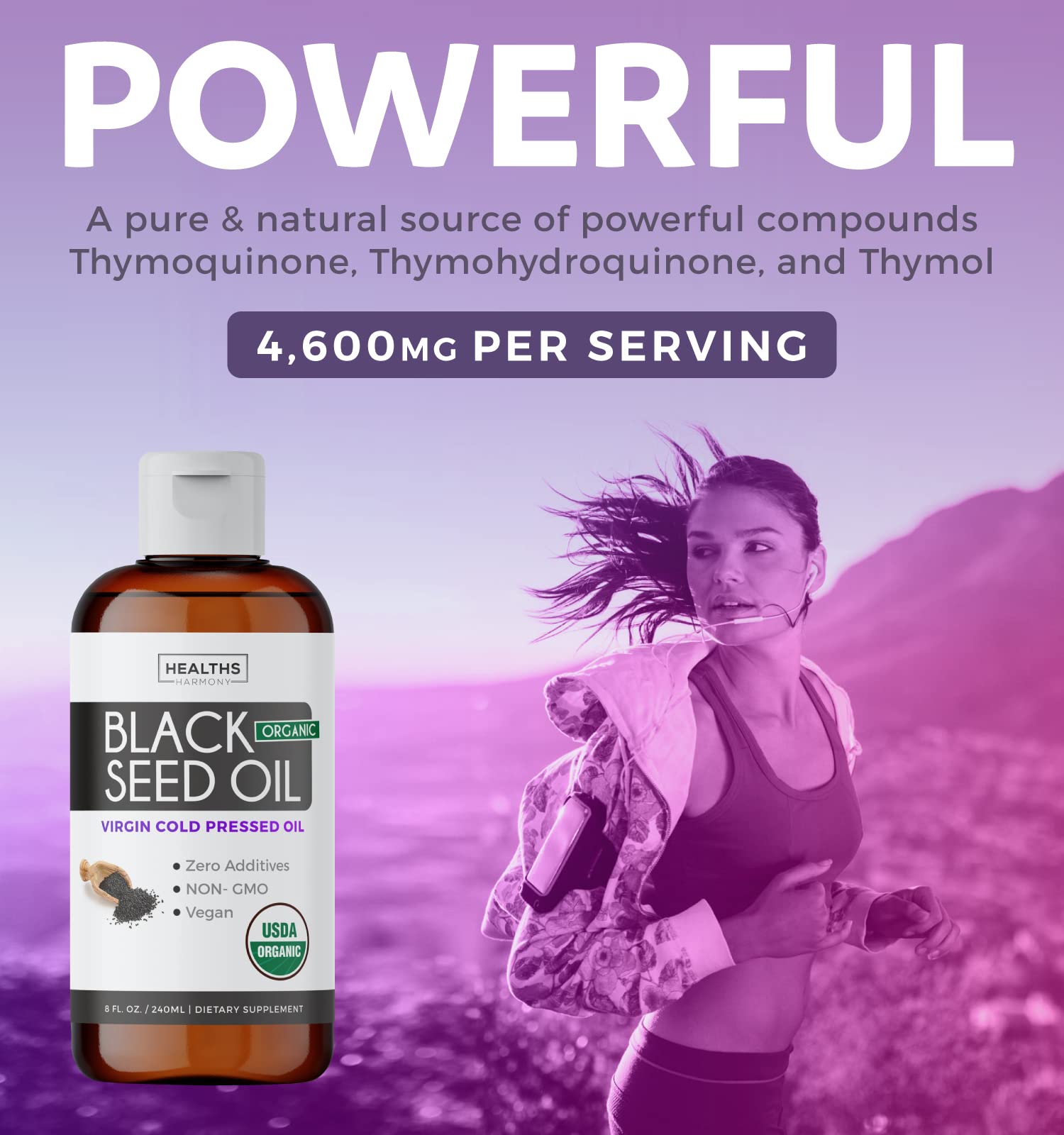 USDA Organic Black Cumin Seed Oil Liquid (8 fl oz) Premium Cold-Pressed Nigella Sativa Healths Harmony