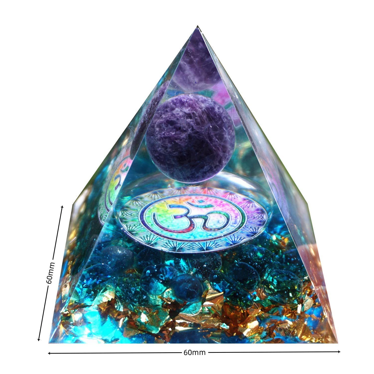 Besorgone Orgonite Pyramid for Positive Energy Amethyst Sphere Chakra Orgone with Blue Quartz Besorgone