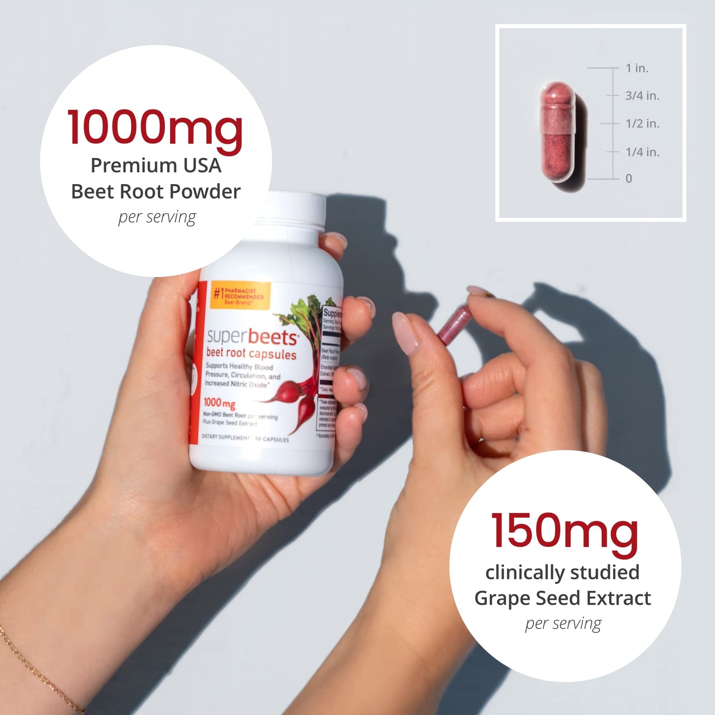 humanN SuperBeets Beet Root Capsules Quick Release 1000mg - Supports Nitric Oxide