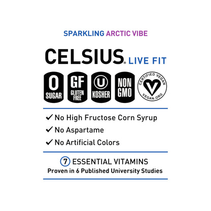CELSIUS Arctic Vibe Sparkling Frozen Berry, Functional Essential Energy Drink, 12 Fl Oz
