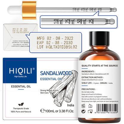 HIQILI Sandalwood Essential Oil and Sweet Orange Essential Oil, 100% Pure Natural for Diffuser - 3.38 Fl Oz