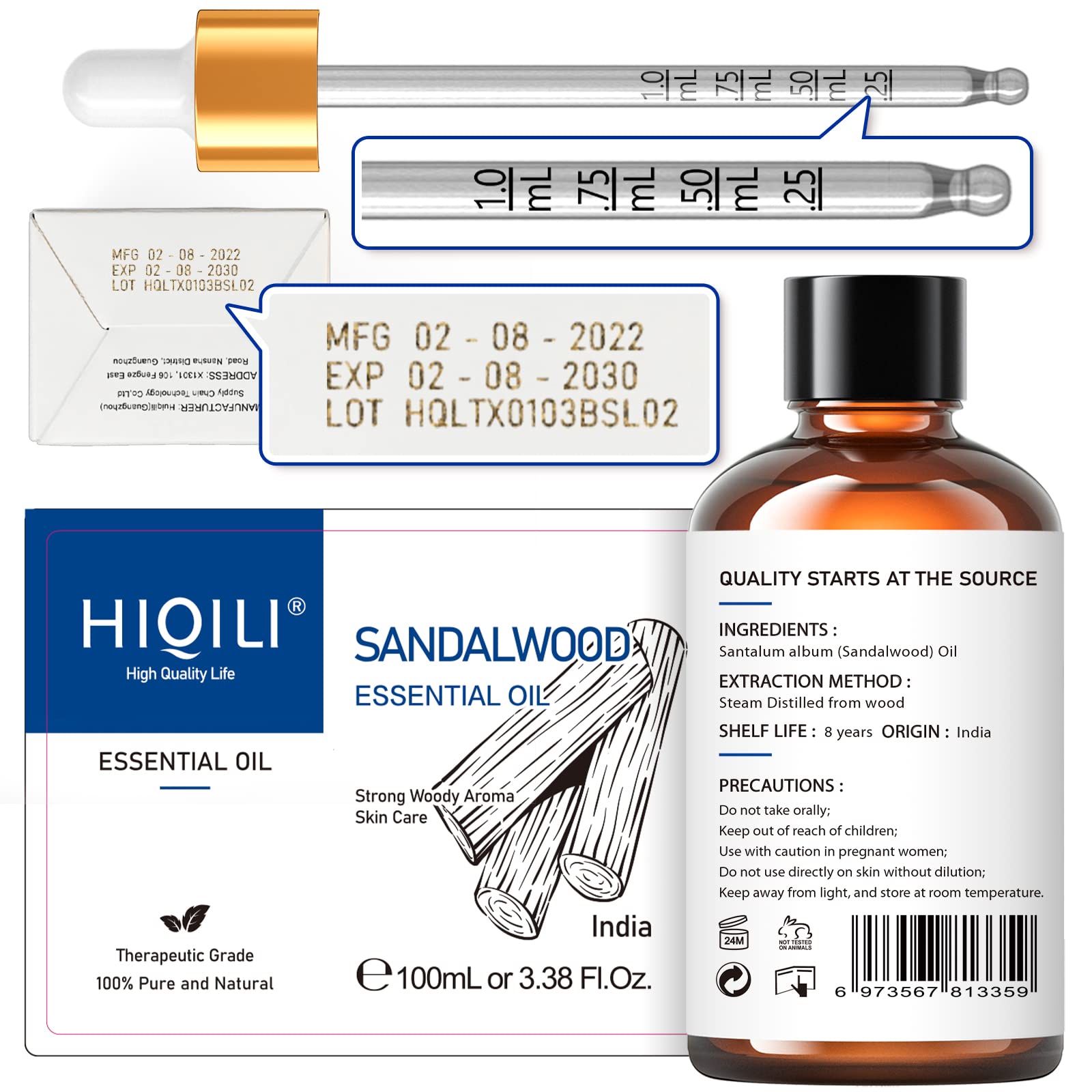 HIQILI Sandalwood Essential Oil and Sweet Orange Essential Oil, 100% Pure Natural for Diffuser - 3.38 Fl Oz HIQILI