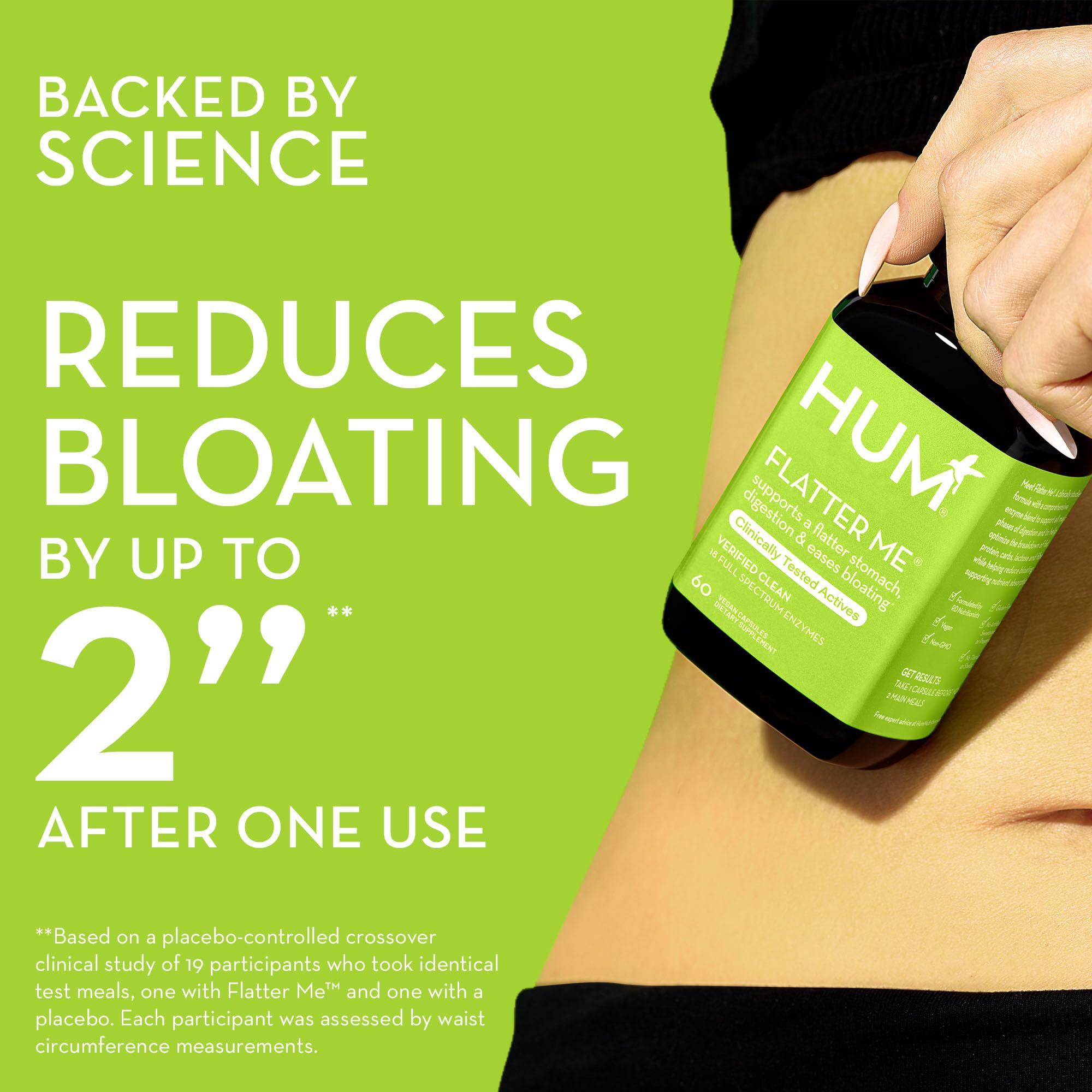 HUM Flatter Me Supplement for Daily Bloating - 18 Full Spectrum Digestive HUM