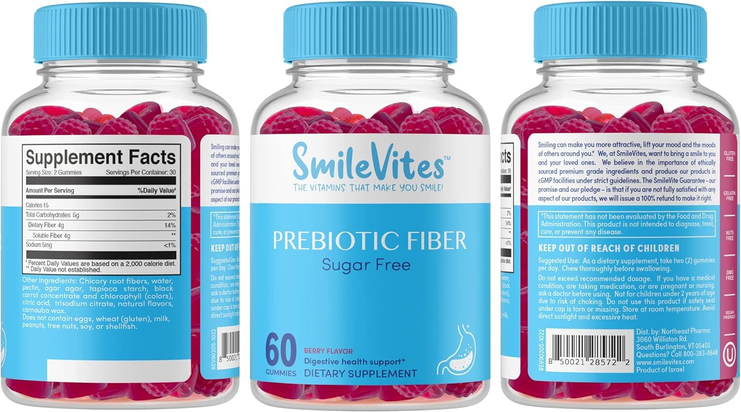 SmileVites Prebiotics Fiber Gummy Digestive Health - Vegan Friendly, GMO Free, Kosher Heartland Pharma