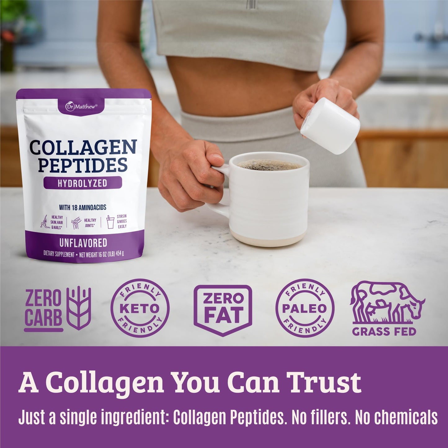 Collagen Protein Powder. Grass Fed Collagen Powder for Women & Men. Hydrolyzed
