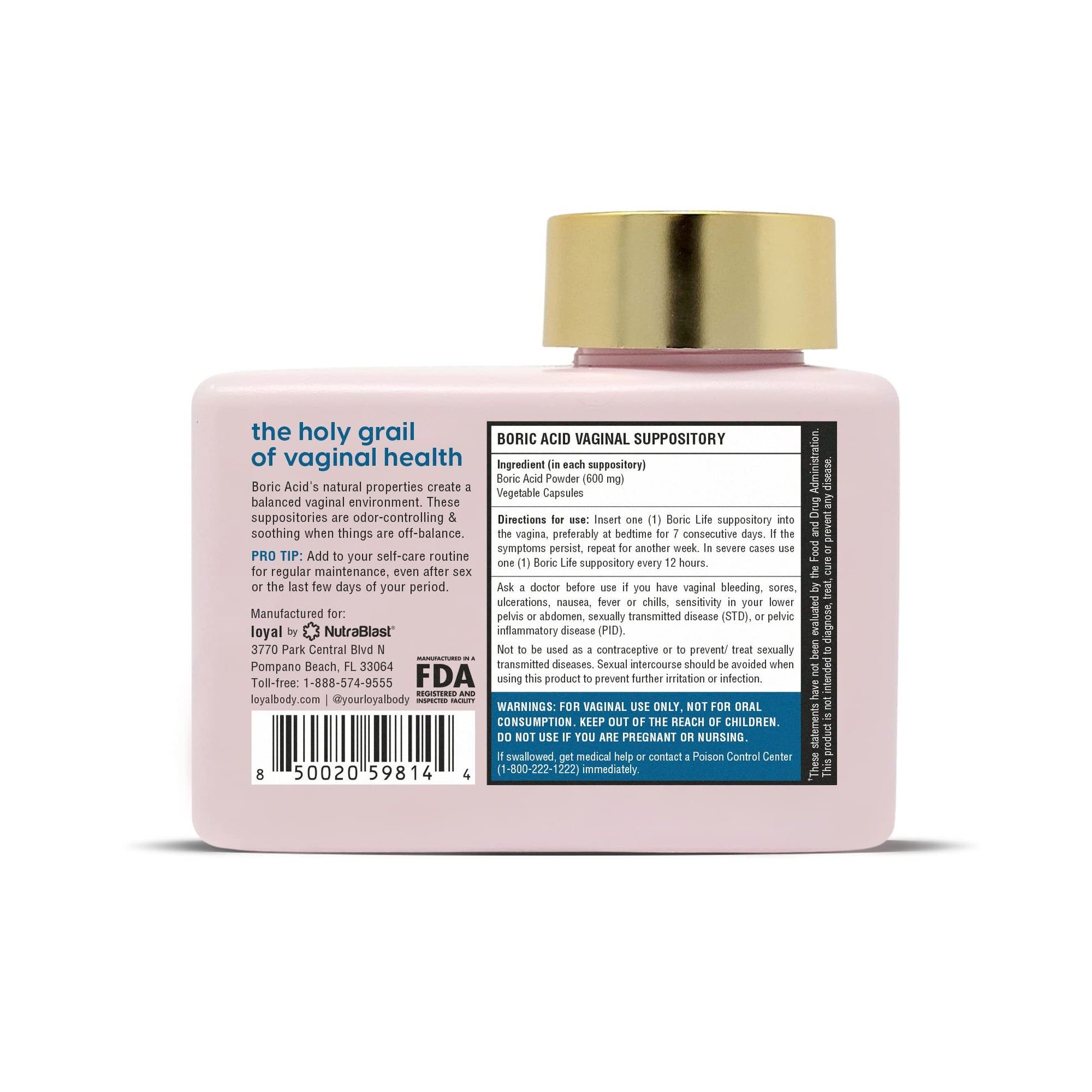 Loyal Boric Life - Boric Acid Vaginal Suppositories - 600mg - Supports Odor Control - Promotes Vaginal Loyal