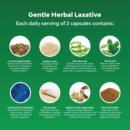Herbal Laxative Capsules with Probiotics – Natural Laxative Pills to Cleanse Colon and Support