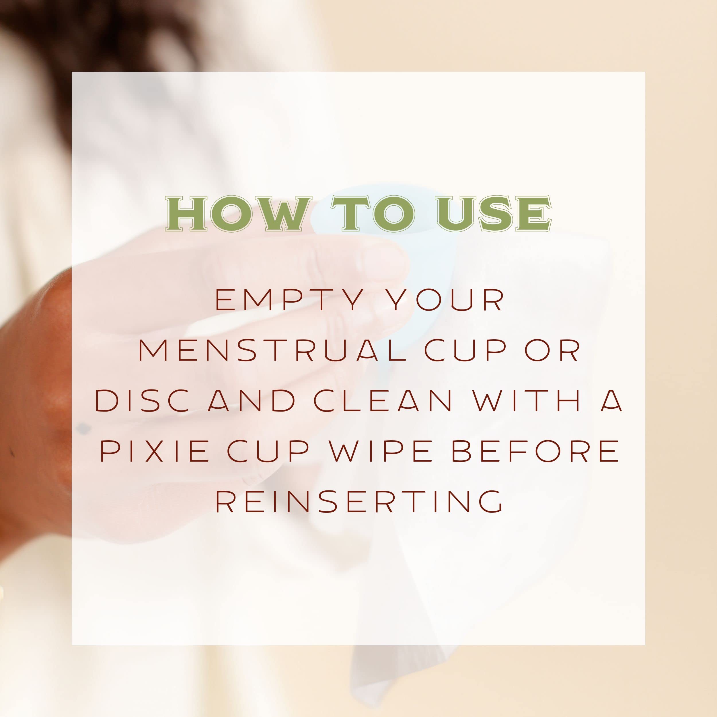 Menstrual Cup Wipes - On The Go Public Bathroom Feminine Wipes - Safe On Period Cups & Menstrual discs Pixie Cup