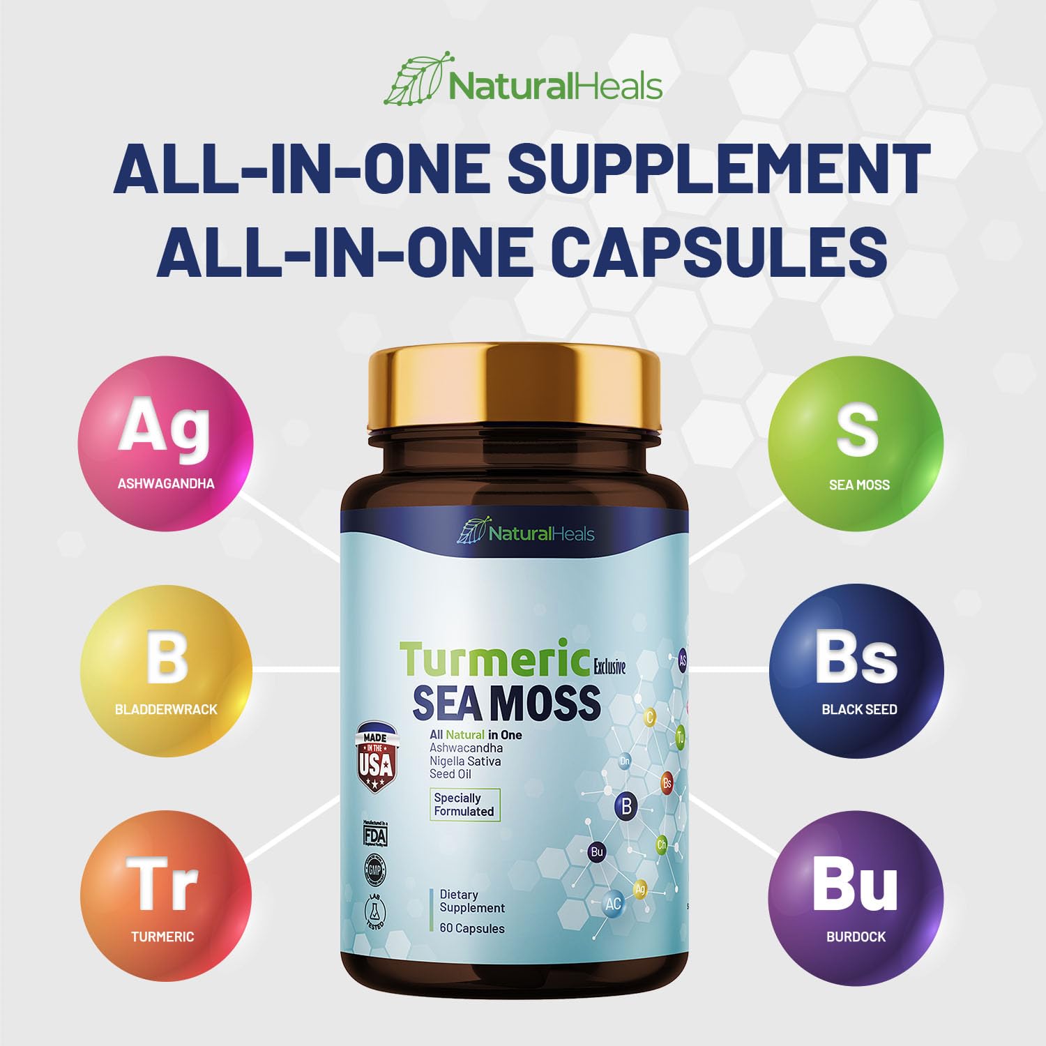 Natural Heals Sea Moss 3000mg: Black Seed Oil 2000mg Ashwagandha 1000mg Turmeric Natural Heals