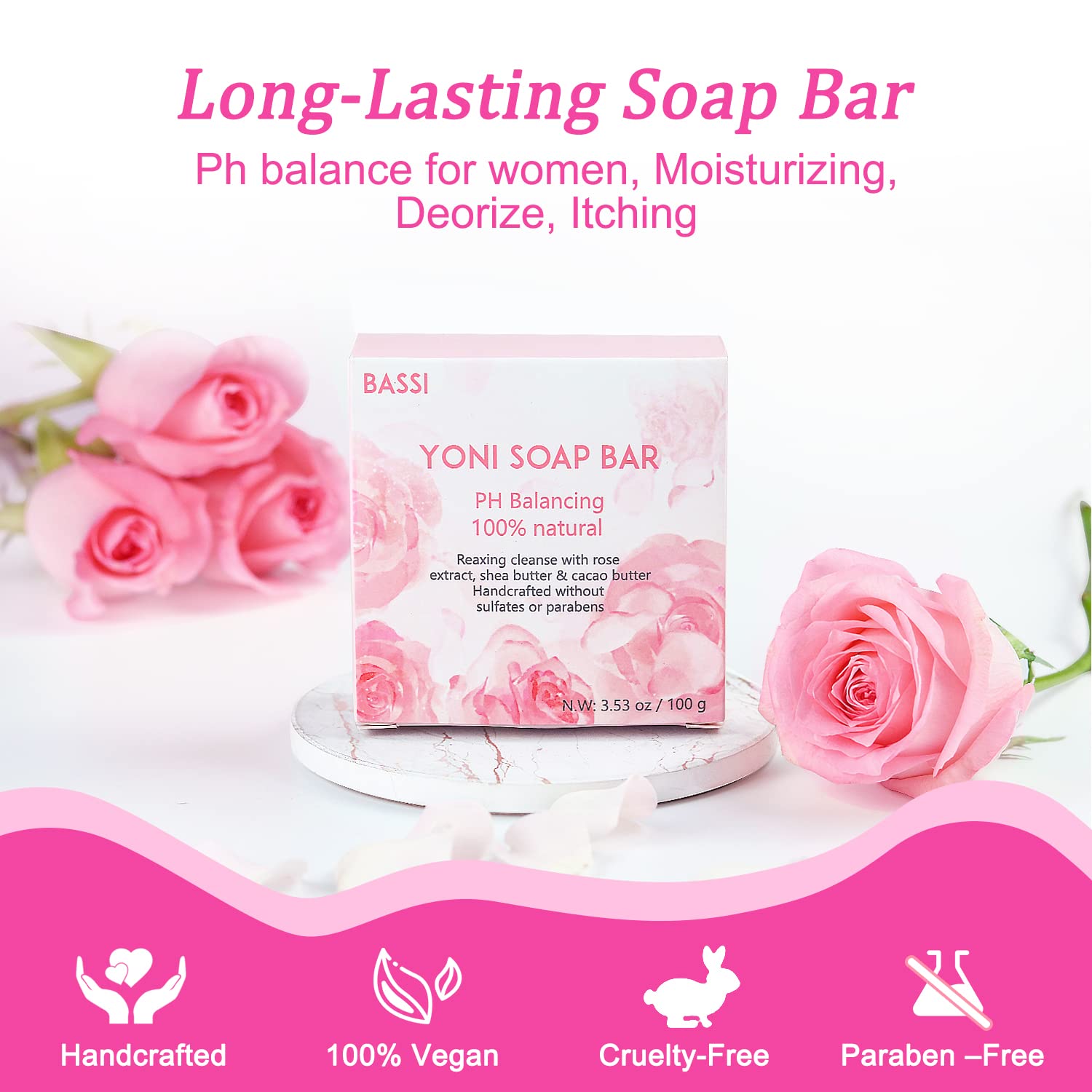 Yoni Soap Bars Vaginal Wash 2 PCS, 100% Natural Organic Yoni Bar Soap for Women Ph Balance Yoni BASSI